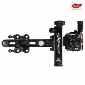 Exact Competition Hunter by B3 Archery, a professional archery sight with a gear-driven windage system, rapid travel capabilities, and customizable pin configurations for precise aiming.