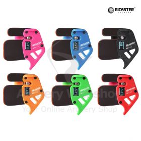 The Bicaster Archery CUA Finger Tab, Model: CUA, in vibrant colors, crafted from durable cowhide and PC plate, ideal for both left and right-handed beginners.