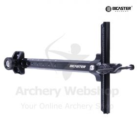 Close-up of the Bicaster Archery Sight, Model: Elf, showcasing its durable aluminum construction and precision CNC machining. This 9-inch sight includes a special locking system with an S-shaped connector, ensuring stability and preventing loosening. The 