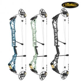 TITLE™ 34 competition bow with 34-inch axle-to-axle, 6.5-inch brace height, 332 FPS IBO, and customizable let-off options for elite archers.