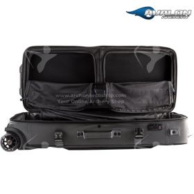 The Avalon POWR DLX Trolley Case protects two compound bows with a soft divider, buckle straps, and mesh pockets. Smooth mobility with oversized wheels and a TSA-approved lock.